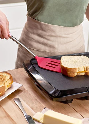 Tovolo Silicone Slotted Turner with Stainless Steel Handle, Pancake Spatula, Scratch-Resistant Kitchen Utensil for Nonstick Cookware & Cast Iron Skillets, Viva Magenta