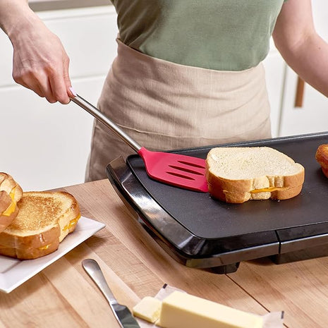 Tovolo Silicone Slotted Turner with Stainless Steel Handle, Pancake Spatula, Scratch-Resistant Kitchen Utensil for Nonstick Cookware & Cast Iron Skillets, Viva Magenta