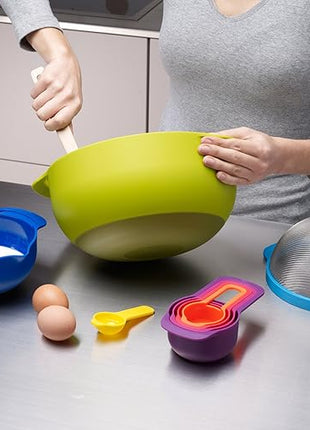 Joseph Joseph Nest 9 Plus, 9 Piece Compact Food Preparation Set with Mixing Bowls, Measuring cups, Sieve and Colander, MultiColor