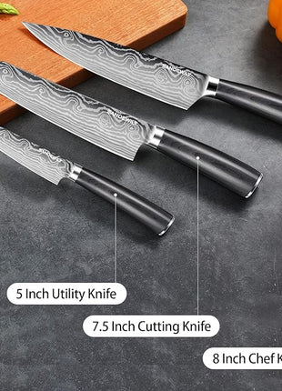 3 Piece Japanese Knife Set,Ultra Sharp Chef Knife Kitchen Cooking Knife Paring Knife German High Carbon Stainless Steel with Sheaths Wooden Handle for Home Outdoor Gift Idea