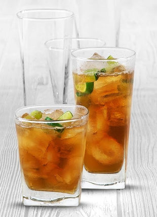 Libbey City Tumbler and Rocks Glass Set, Elegant Drinkware Glasses Set, Tall Drinking Glasses with Modern Lines, Dishwasher Safe Drinking Glasses Set of 16