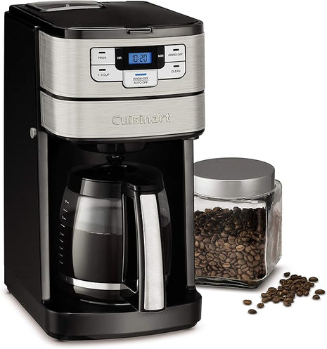 Cuisinart Automatic Grind & Brew 12-Cup Coffee Maker with Blade Grinder, Programmable Coffee Machine Glass Carafe with 1-4 Cup Setting, Brew Pause, Grind-Off Option, DGB-400NAS, Black/Stainless Steel