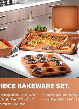 Gotham Steel Hammered 15 Pc Ceramic Cookware Set Nonstick, Deep Copper Pots and Pans Set Non Stick with Bakeware & Deep Fry Pan, Non Toxic PFOA PFOS Free, Induction Oven and Dishwasher Safe