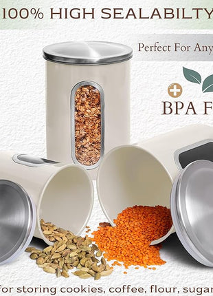 Moss & Stone 3-Piece Beige Canisters Sets For The Kitchen, Airtight Canister Set With See Through Window, Storage Jars for Coffee Container, Tea Organizer & Sugar Canister, Beige Kitchen Canisters