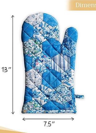 Maison d' Hermine Oven Gloves 100% Cotton Oven Mitt 7" x 13" with Loop Heat Resistant, BBQ, Cooking Gloves, Baking, Grilling, Kitchen, Handling Hot Pans Spring/Summer (Pack of 1, Summer Blues)