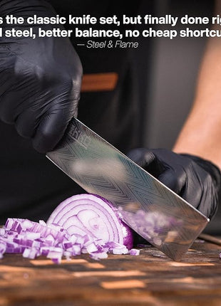 Jikko New Reinforced Carbon Steel Japanese Kitchen Knife Set – DiamondRazor Series – Ultra Sharp Japanese Knife Set & Chef Knife Set with Mahogany Wood Handles – Professional Chef's Knives