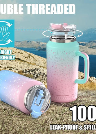 Hydraful 64 oz Tumbler with Handle and Straw - 100% Leak-Proof - Insulated Cup Reusable Stainless Steel Large Water Bottle Travel Mug for Gym, Hiking, and Camping - Gifts for Women Men Him Her