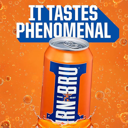 IRN-BRU Original Scottish Sparkling Soda, Citrus Flavored Carbonated Drink - Sparkling Flavored Soft Drink, 32 Flavor Recipe, 11.1 fl oz Cans, Pack of 24