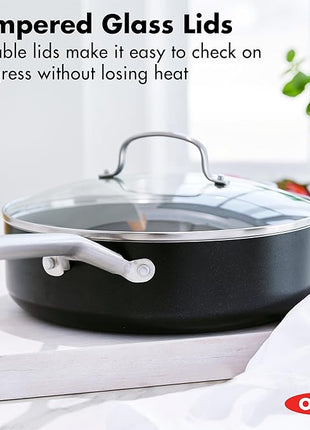 OXO Agility Series 10 Piece Cookware Pots and Pans Set, Ceramic Nonstick PFAS-Free, Induction, Skillets,Saucepans,Lids,Even Heating,Stainless Steel Handles,Chip-Free Rims,Dishwasher & Oven Safe,Black