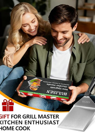 HULISEN Stainless Steel Large Grill Spatula - 6 x 5 Inch Heavy-Duty Metal Spatula with Cutting Edges, Kitchen Griddle Accessories, Smashed Burger Turner Scraper for BBQ Grill and Flat Top Griddle