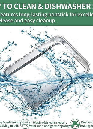 Baking Sheets Set of 2, HKJ Chef Cookie Sheets 2 Pieces & Stainless Steel Baking Pans & Toaster Oven Tray Pans, Rectangle Size 10 x 8 x 1 inch, Non Toxic & Healthy & Easy Clean