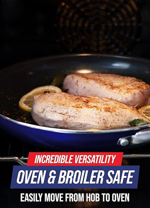 Blue Diamond Frying Pan 8” Skillet, Diamond Infused Healthy Ceramic Nonstick, PFAS and PFOA-Free, Dishwasher and Oven Safe, Even Heating, Metal Utensil Safe, Warp Control Base, Blue (Pack of 4)