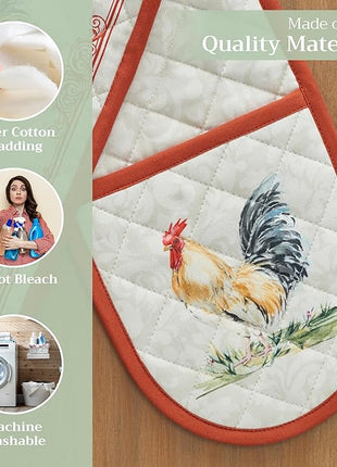 Maison d' Hermine Double Oven Mitts 100% Cotton 7"x35" Double Oven Mitt Heat Resistant BBQ Cooking Gloves with Loop, Baking, Grilling, Kitchen, Handling Hot Pans Spring Summer (Luxury Loft – Peach)