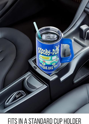 Silver Buffalo Scooby-Doo “Where Are You!” Stainless Steel Tumbler with Handle Featuring The Mystery Machine, Fits in Standard Cup Holder, 40 Ounces (Pack of 12)