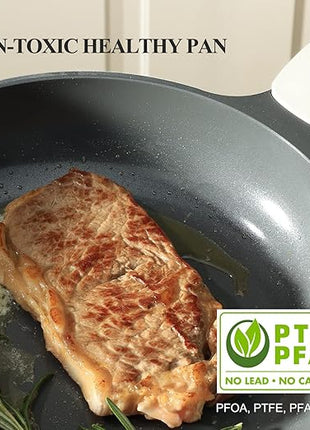 PRICUSIS Nonstick Ceramic Frying Pan, Skillet with Stay Cool Handle, Egg & Omelet & Chef's Pan, Induction Compatible & Oven Safe, Dishwasher Safe, PTFE PFAS & PFOA Free (10+12 Inch)