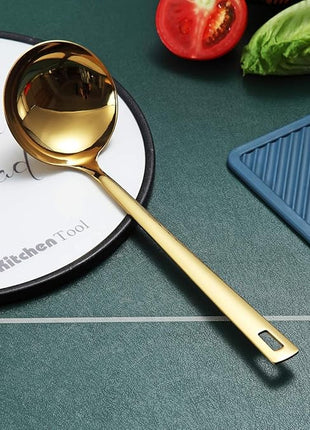 Gold Ladle, Berglander Stainless Steel Kitchen Ladle With Titainium Gold Plating, Soup Ladle, Cooking Ladle, Metal Soup Spoon For Cooking, Dishwasher Safe, Easy to Clean