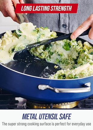 Blue Diamond 5QT Saute Pan with Lid, Non Toxic PFAS-Free Diamond Ceramic Nonstick, Dishwasher & Oven Safe, Metal Utensil Safe, Deep Jumbo Cooker Skillet with Helper Handle, Glass Lid, Blue