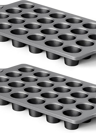 HONGBAKE mini muffin pan nonstick 24, Cupcake Tin for Baking, Commercial Small Cup Cake Tray for Cheesecake, 1.8dia, Heavy-duty, Gray