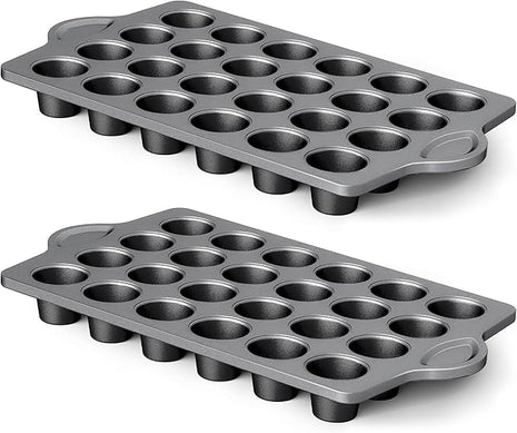 HONGBAKE mini muffin pan nonstick 24, Cupcake Tin for Baking, Commercial Small Cup Cake Tray for Cheesecake, 1.8dia, Heavy-duty, Gray