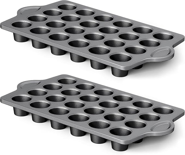 HONGBAKE mini muffin pan nonstick 24, Cupcake Tin for Baking, Commercial Small Cup Cake Tray for Cheesecake, 1.8dia, Heavy-duty, Gray