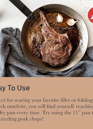 De Buyer MINERAL B Carbon Steel Fry Pan - 11” Diameter, 8.3” Cooking Surface - Ideal for Searing, Sauteing & Reheating - PFAS, PFOA & PFOS Free - Made in France