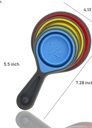 Collapsible Silicone Soft Measuring Cups and Measuring Spoons,8 pieces Portable Food Grade Silicone Measurement Cup for Liquid & Dry Measuring Baking &Utensils & Travel Measuring Cup，space saver