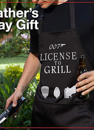 Black Grilling Apron with Pockets, Funny Cooking Apron for Kitchen, BBQ, Outdoor Use, One Size Fits All, Great Gift for Men – Dad, Husband, Boyfriend