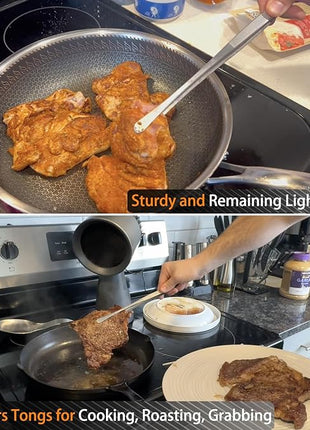 JETKONG 3 Pcs Kitchen Tweezers Tongs, Stainless Steel Cooking Tweezers, 8+10+12 Inch Ideal for meat, pasta, plating and pinching delicate small pieces of food (Silver)