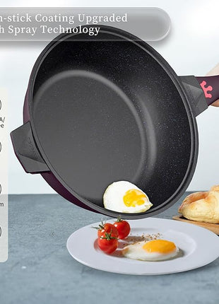 TIBORANG 8 in 1 Multipurpose 11 Inch 5 Quart Heat Indicator Nonstick Deep Frying Pan with Glass Lid,Steamed Grid,PFOA-Free,Dishwasher&Oven Safe,Works with All Stovetops (Midnight Purple)