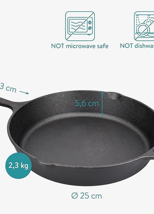 Navaris Cast Iron Skillet - 10 inch Cast Iron Pan - Seasoned Cookware for Frying, Cooking, Oven, Stove Top, Camping