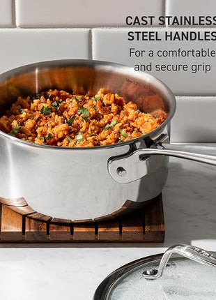 T-Fal Pro Tri-Ply Stainless Steel Cookware Set, 3-Piece Induction Cookware, Oven Safe 500F, Fast & Even Heat, Professional Quality, Durable Pots and Pans Set, Fry Pan, Silver