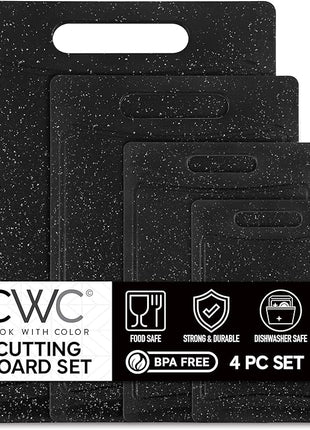 COOK WITH COLOR Non-Slip Cutting Board Set – Kitchen Essentials with Easy Grip Handle for Meat, Veggies, and Fruits, 4 Cutting Boards, Black