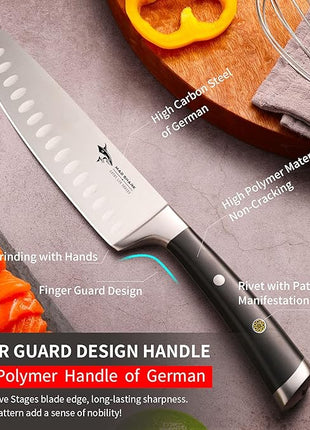 MAD SHARK Kitchen Knife, Chef's Santoku Knife 8-inch, German High Carbon Stainless Steel Chef Knife, Super Sharp Multipurpose Chopping Knife for Meat Vegetable Fruit with Ergonomic Handle & Gift Box