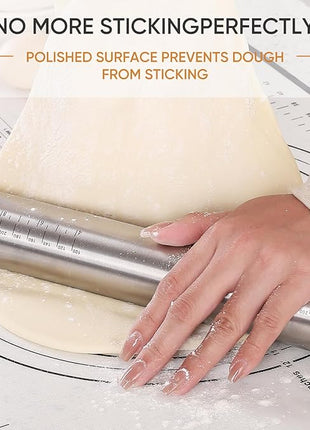 Rolling Pin nonstick and Silicone Baking Pastry Mat combo kit, Adjustable Rolling Pin With Thickness Ringsfor Baking Fondant, Pizza, Pie, Pastry, Pasta, Dough, Cookies (black)