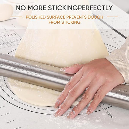 Rolling Pin nonstick and Silicone Baking Pastry Mat combo kit, Adjustable Rolling Pin With Thickness Ringsfor Baking Fondant, Pizza, Pie, Pastry, Pasta, Dough, Cookies (black)