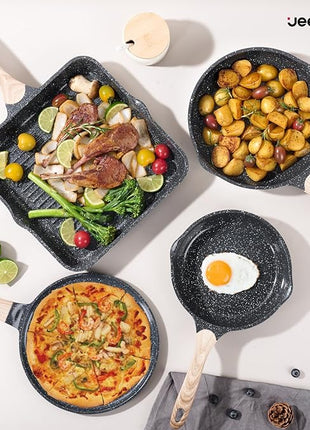 JEETEE 36Pcs Pots and Pans Set Non Stick, Cookware Set Non toxic Kitchen Healthy Induction Cooking Set W/Griddle, Sauté Pan, Baking Trays & Pancake Rake (PFOA, PFAS Free)