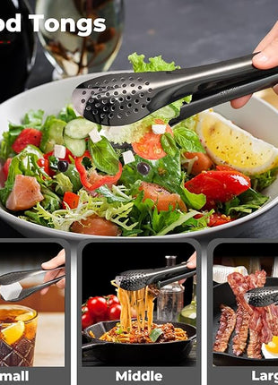 MARTE Kitchen Cooking Utensils Set,11 Pcs Black 18/10 Stainless Steel Cooking Spatula Set with Utensil Holder,Spatula,Serving Ladle, Skimmer Spoon,Slotted Tunner,Fine Mesh Skimmer Spoon,Cooking Tongs