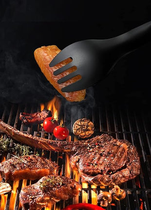 MSY BIGSUNNY Appetizer Tongs - Stainless Steel Kitchen Locking Food Tongs, Buffet Serving Tongs Set of 2(Black, 9 inch)