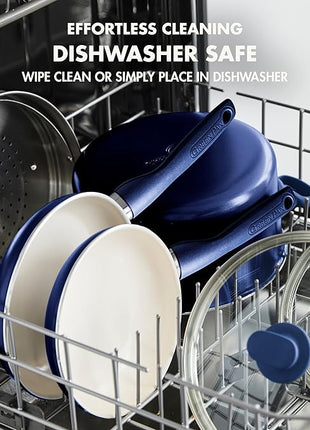 GreenPan Rio Healthy Ceramic Nonstick 8" Frying Pan Skillet and Silicone Spatula Set, Soft Grip Handle, Breaktfast Meal Set, PFAS-Free, Dishwasher Safe, Oven Safe, Oxford Blue