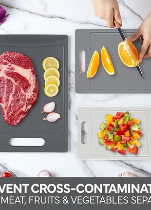 COOK WITH COLOR Non-Slip Cutting Board Set – Kitchen Essentials with Easy Grip Handle for Meat, Veggies, and Fruits, 3 Cutting Boards, Gray