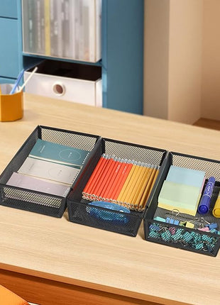 ihomecooker Mesh Tray Silverware Drawer Organizer, Utensil Cutlery Tray Office Supplies with Interlocking Arm Drawer Dividers Organizer for Flatware, Knives,Home,Office, School,Bedroom 12X6'' Black