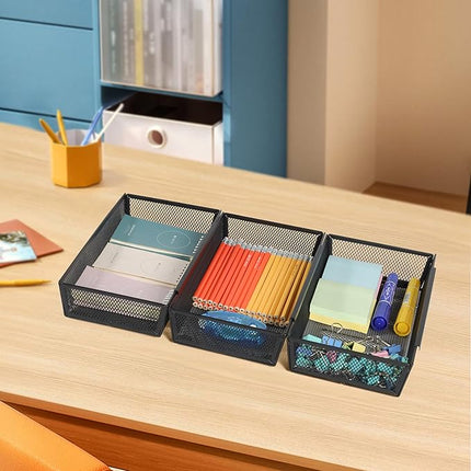 ihomecooker Mesh Tray Silverware Drawer Organizer, Utensil Cutlery Tray Office Supplies with Interlocking Arm Drawer Dividers Organizer for Flatware, Knives,Home,Office, School,Bedroom 12X6'' Black