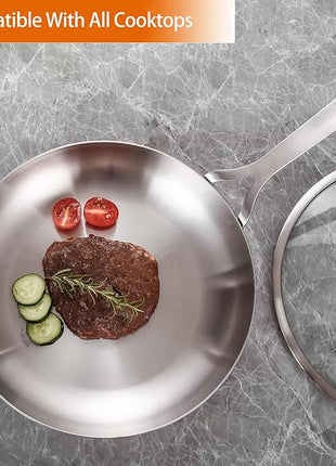 DELARLO Tri-ply Stainless Steel Frying Pan Set with Lid 8" 10" Induction Skillets Chef's Pan,Pots and Pans Set Kitchen Cookware Frying Pan Set Dishwasher and Oven Safe