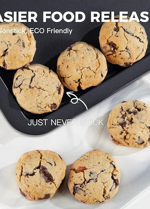 HONGBAKE Ceramic Baking Sheet Pan Set, Cookie Sheet for Oven, Bakeware Sets with Wider Grips, 3 Pack Half/Jelly Roll/Quarter Baking Tray, Premium, Dishwasher Safe - Dark Grey