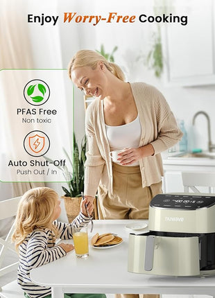 Nuwave Brio Plus Air Fryer 8 Qt, New & Improved, PFAS-FREE, 7 Digital One-Touch Cook Functions that AIR FRY, BAKE, ROAST, DEHYDRATE, TOAST, REHEAT, PREHEAT, 150 Presets, 50°F~400°F (Cream)