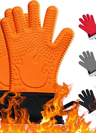 Ekogrips+ Premium Silicone Oven Mitts - Comfy, Waterproof, Heat Resistant BBQ Gloves for Grilling, Long Cuff for Added Protection, 5 Finger Dexterity, 3 Sizes, 4 Colors, S/M, Orange
