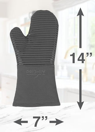 All Clad Silicone Oven Mitt: Heat Resistant up to 500 Degrees - 100% Cotton & Silicone, 14"x7" Oven Mitt for Kitchen and Barbeque, 1-Pack, Pewter