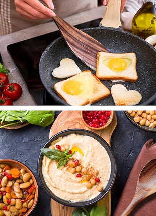 Wooden Spoons for Cooking 10 Pieces Set, Kitchen Utensils Spatula, Wooden Cooking Utensils Spoons, with Spoon Rest, Strainer Spoon, Pasta server, Fried Spatula and Salad Fork, Utensil Holder