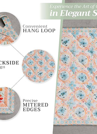 Maison d' Hermine 100% Cotton Oven Mitt & Pot Holder Set (7.5"x13" & 8"x8") Heat Resistant BBQ Cooking Gloves with Loop, Baking, Grilling, Kitchen, Handling Hot Pans Spring/Summer (Summer Whisper)