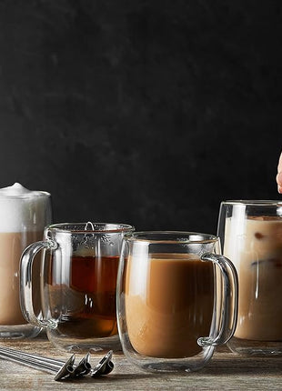 ZWILLING 39500-111 Double Wall Glass Espresso Tumbler, Set of 2, 4.9 fl oz (140 ml), Insulated, Cold and Heat Retention, Double-Wall Construction, Espresso, Demitas Mug, Cup, Microwave Safe